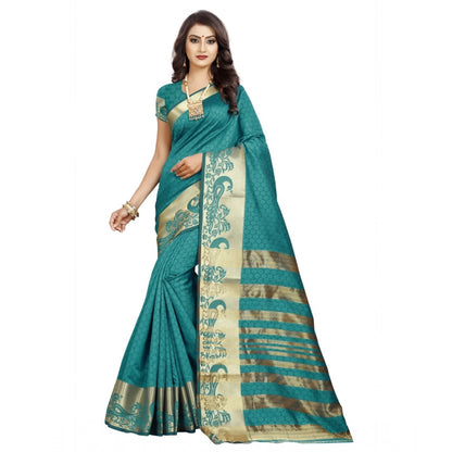 Generic Women's Jacquard Woven Saree With Unstitched Blouse 5.5Mtr (Blue)