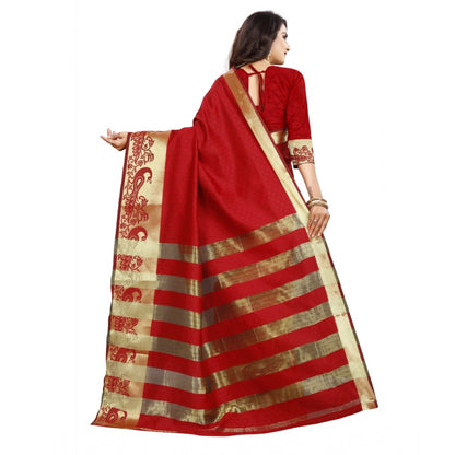 Generic Women's Jacquard Woven Saree With Unstitched Blouse 5.5Mtr (Red)