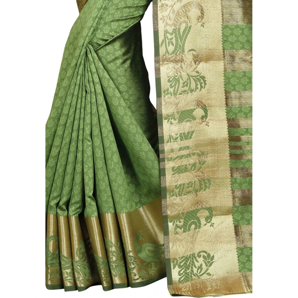 Generic Women's Jacquard Woven Saree With Unstitched Blouse 5.5Mtr (Green)