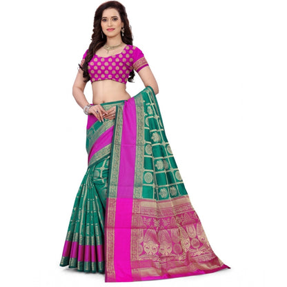 Generic Women's Jacquard Woven Saree With Unstitched Blouse 5.5Mtr (Light Green)