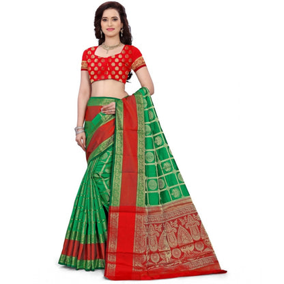 Generic Women's Jacquard Woven Saree With Unstitched Blouse 5.5Mtr (Green)