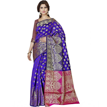 Generic Women's Jacquard Woven Saree With Unstitched Blouse 5.5Mtr (Blue)