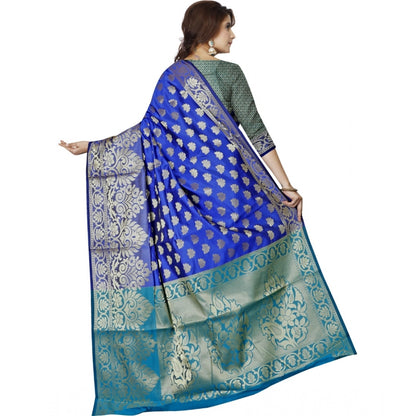 Generic Women's Jacquard Woven Saree With Unstitched Blouse 5.5Mtr (Dark Blue)