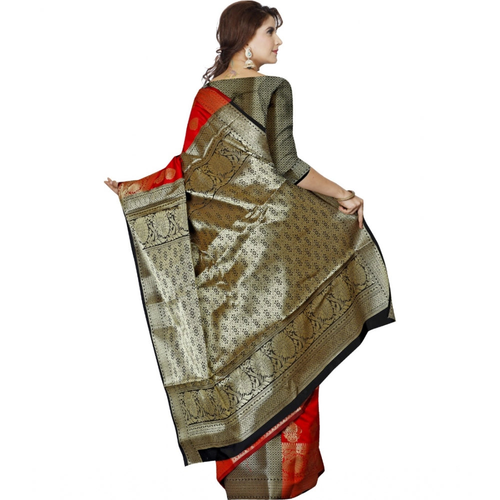 Generic Women's Jacquard Woven Saree With Unstitched Blouse 5.5Mtr (Red)