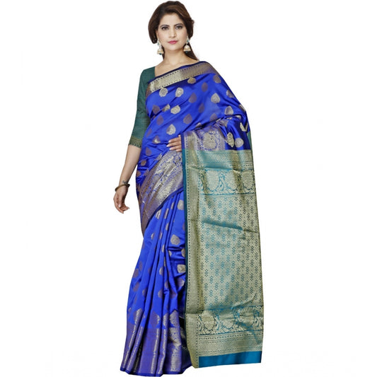 Generic Women's Jacquard Woven Saree With Unstitched Blouse 5.5Mtr (Blue)