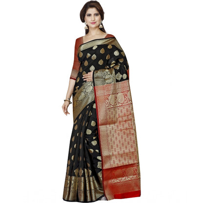 Generic Women's Jacquard Woven Saree With Unstitched Blouse 5.5Mtr (Black)