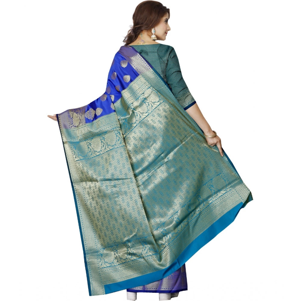 Generic Women's Jacquard Woven Saree With Unstitched Blouse 5.5Mtr (Blue)