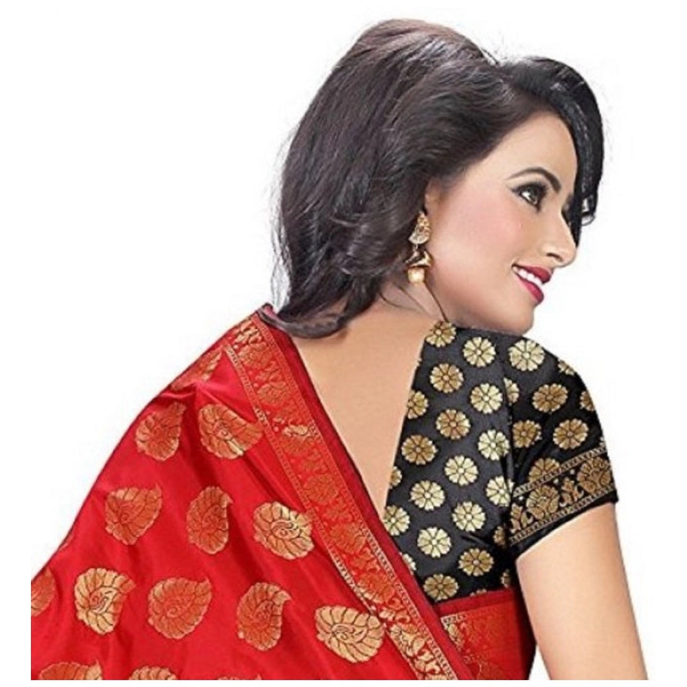 Generic Women's Jacquard Woven Saree With Unstitched Blouse 5.5Mtr (Red)