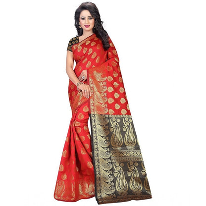 Generic Women's Jacquard Woven Saree With Unstitched Blouse 5.5Mtr (Red)