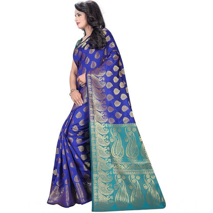 Generic Women's Jacquard Woven Saree With Unstitched Blouse 5.5Mtr (Blue)