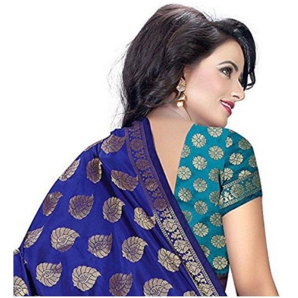 Generic Women's Jacquard Woven Saree With Unstitched Blouse 5.5Mtr (Blue)