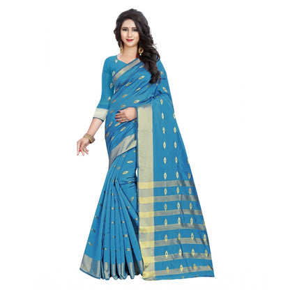 Generic Women's Silk Blend Woven Saree With Unstitched Blouse 5.5Mtr (Light Green)