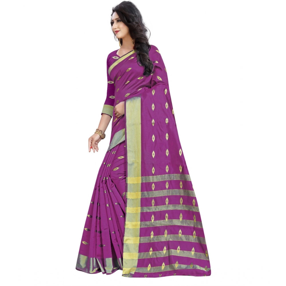 Generic Women's Silk Blend Woven Saree With Unstitched Blouse 5.5Mtr (Pink)