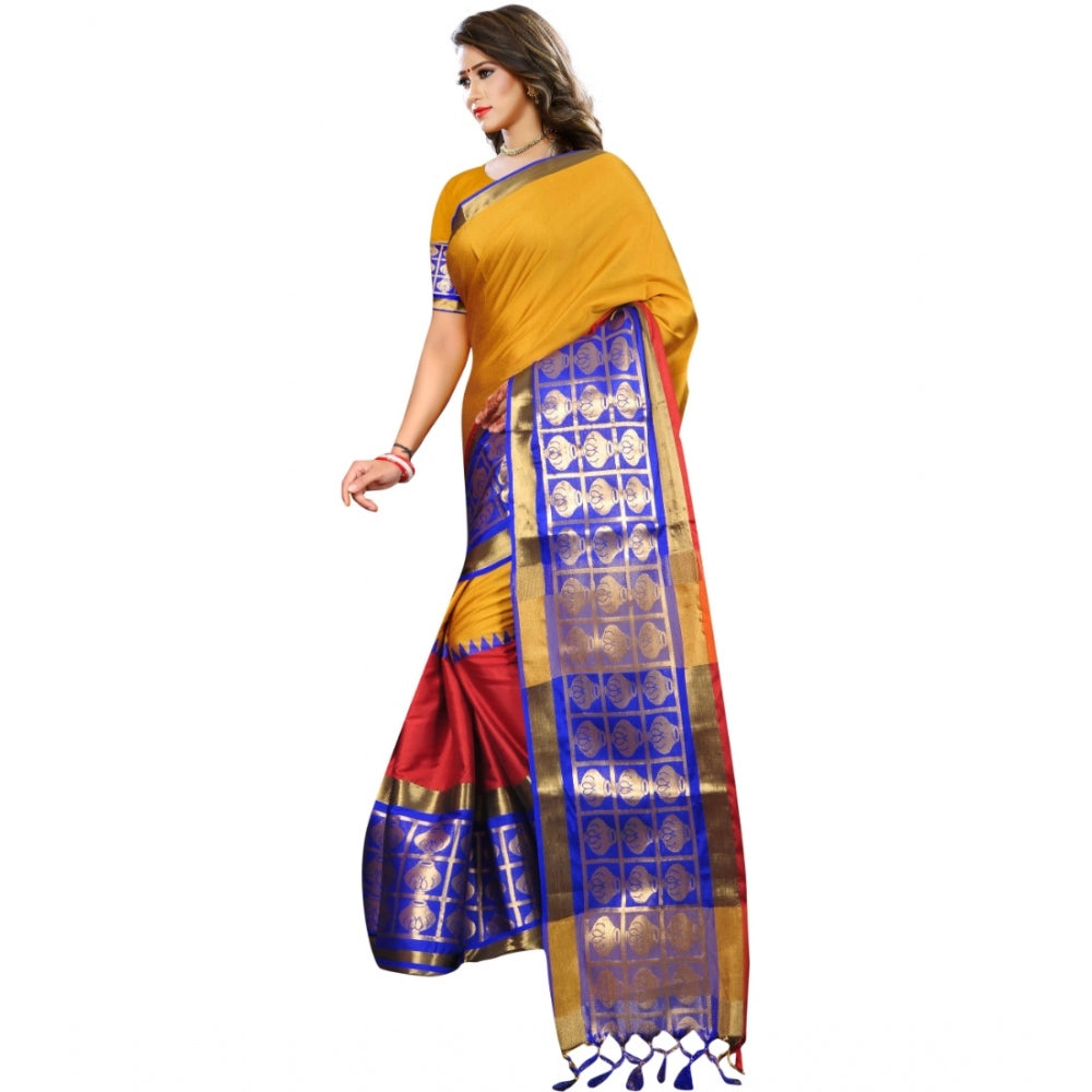 Generic Women's Jacquard Woven Saree With Unstitched Blouse 5.5Mtr (Mustard)