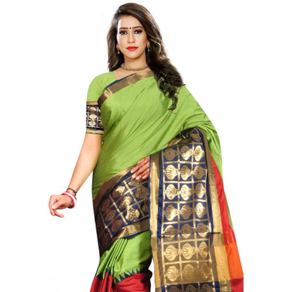 Generic Women's Jacquard Woven Saree With Unstitched Blouse 5.5Mtr (Light Green)