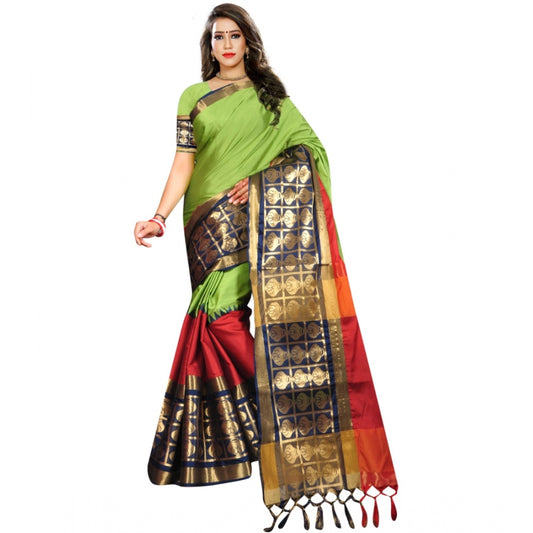 Generic Women's Jacquard Woven Saree With Unstitched Blouse 5.5Mtr (Light Green)