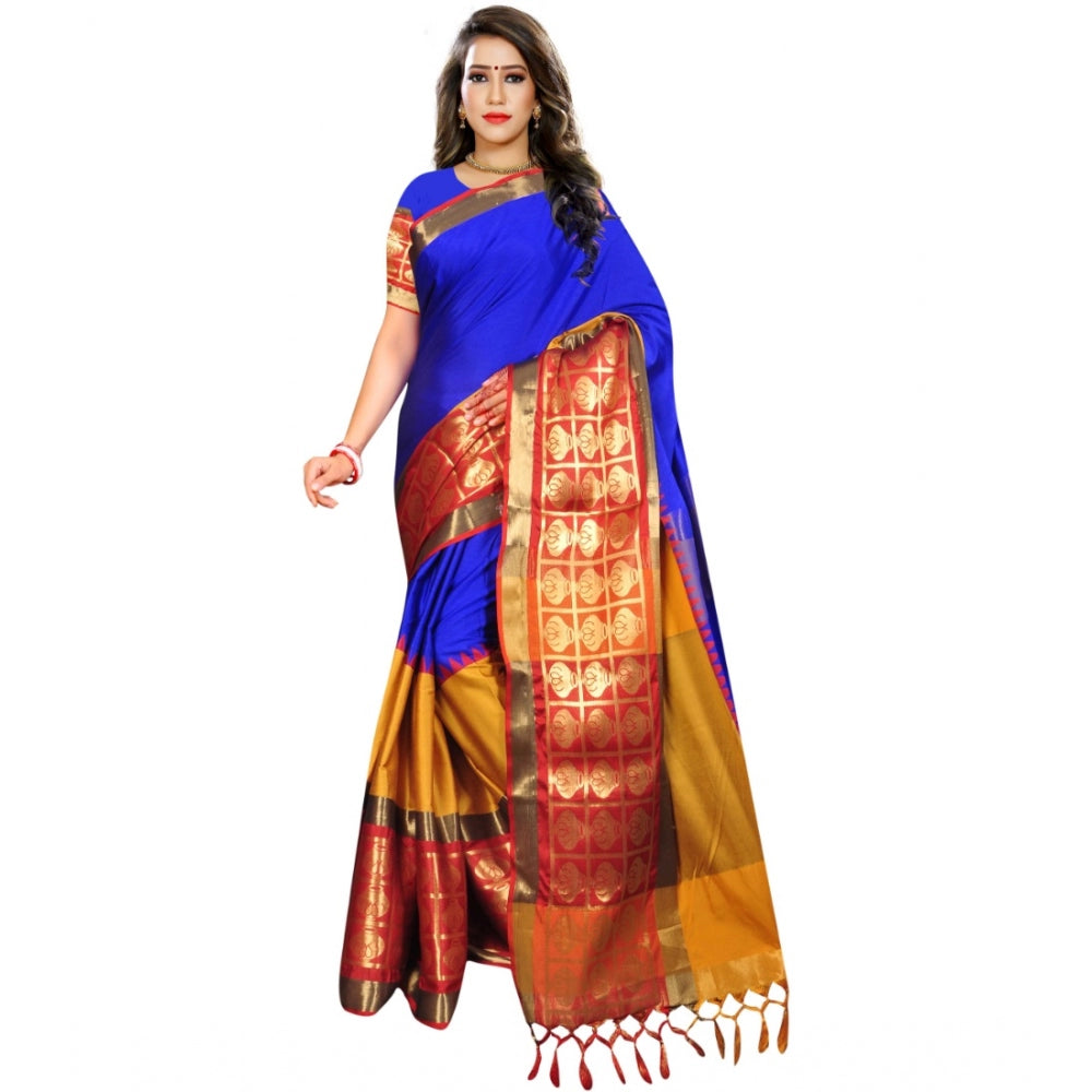 Generic Women's Jacquard Woven Saree With Unstitched Blouse 5.5Mtr (Blue)