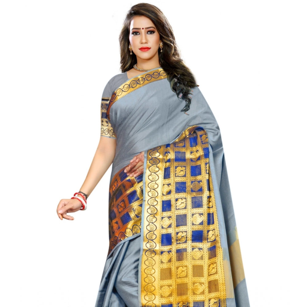 Generic Women's Jacquard Woven Saree With Unstitched Blouse 5.5Mtr (Light Blue)