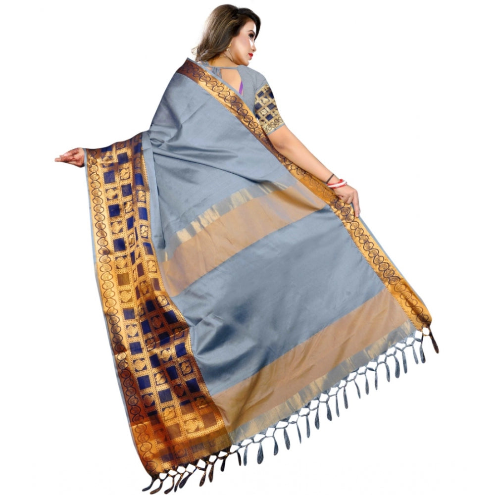 Generic Women's Jacquard Woven Saree With Unstitched Blouse 5.5Mtr (Light Blue)