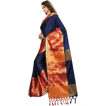 Generic Women's Jacquard Woven Saree With Unstitched Blouse 5.5Mtr (Blue)