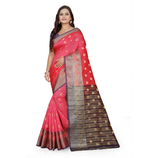 Generic Women's Jacquard Woven Saree With Unstitched Blouse 5.5Mtr (Multicolor)