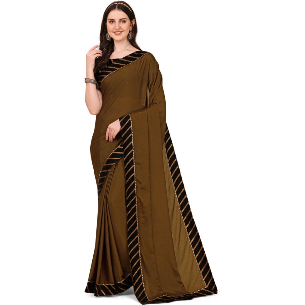 Generic Women's Chiffon Self Design Saree With Unstitched Blouse 5.5Mtr (Brown)