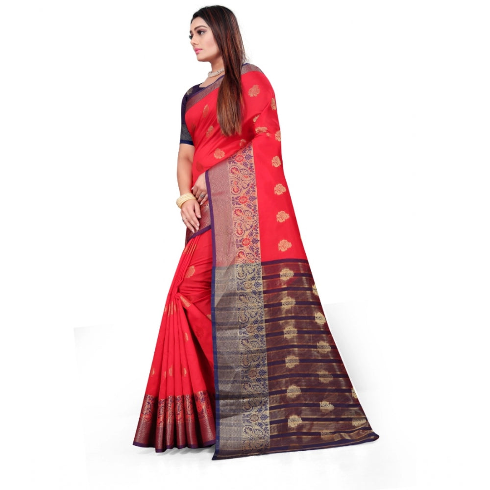 Generic Women's Silk Blend Woven Saree With Unstitched Blouse 5.5Mtr (Red)