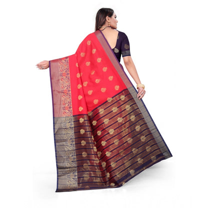 Generic Women's Silk Blend Woven Saree With Unstitched Blouse 5.5Mtr (Red)