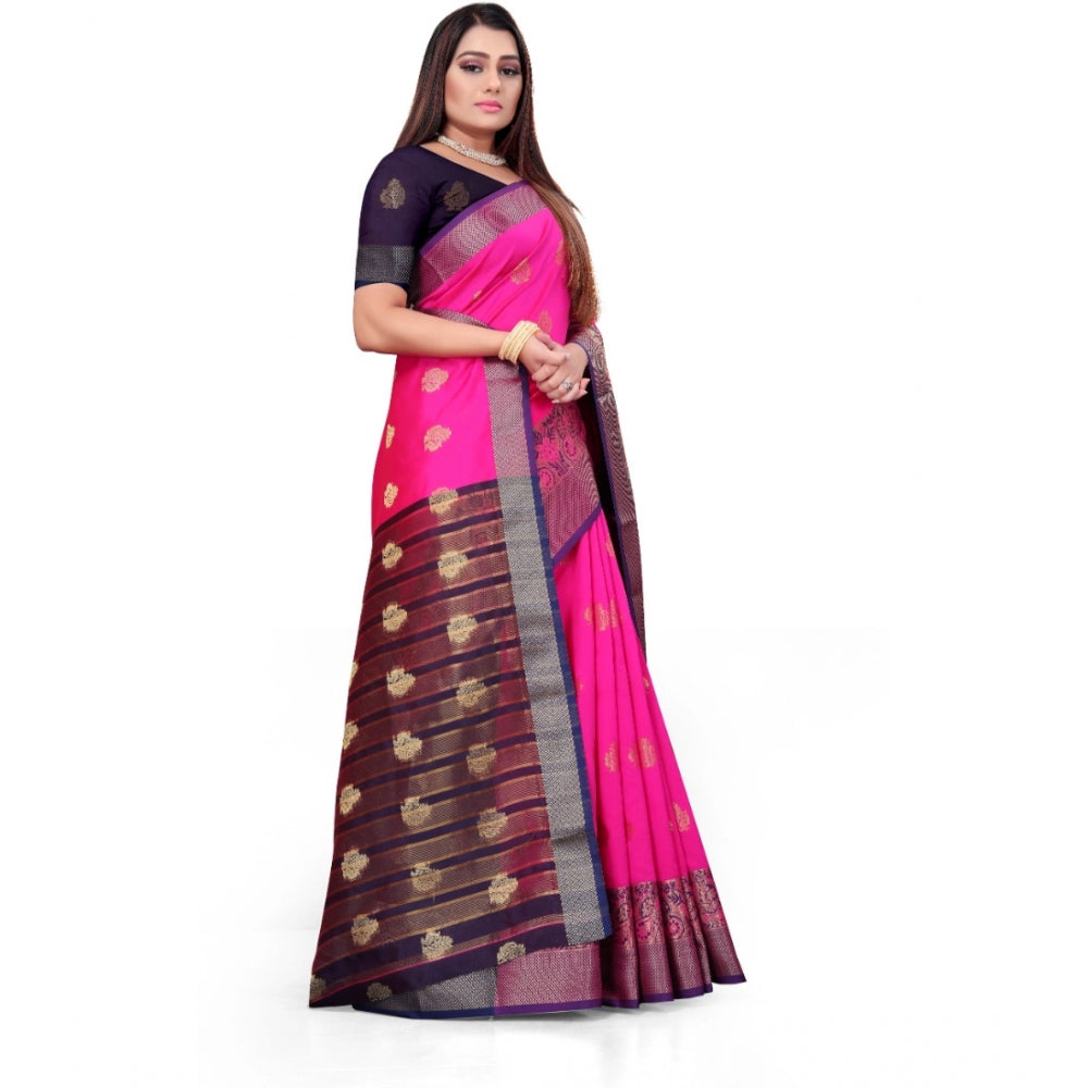 Generic Women's Silk Blend Woven Saree With Unstitched Blouse 5.5Mtr (Pink)