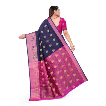 Generic Women's Silk Blend Woven Saree With Unstitched Blouse 5.5Mtr (Dark Blue)