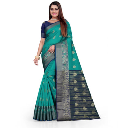 Generic Women's Silk Blend Woven Saree With Unstitched Blouse 5.5Mtr (Green)