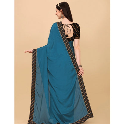 Generic Women's Chiffon Self Design Saree With Unstitched Blouse 5.5Mtr (Blue)