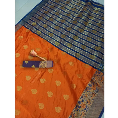 Generic Women's Silk Blend Woven Saree With Unstitched Blouse 5.5Mtr (Orange)