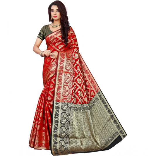 Generic Women's Jacquard Woven Saree With Unstitched Blouse 5.5Mtr (Red)