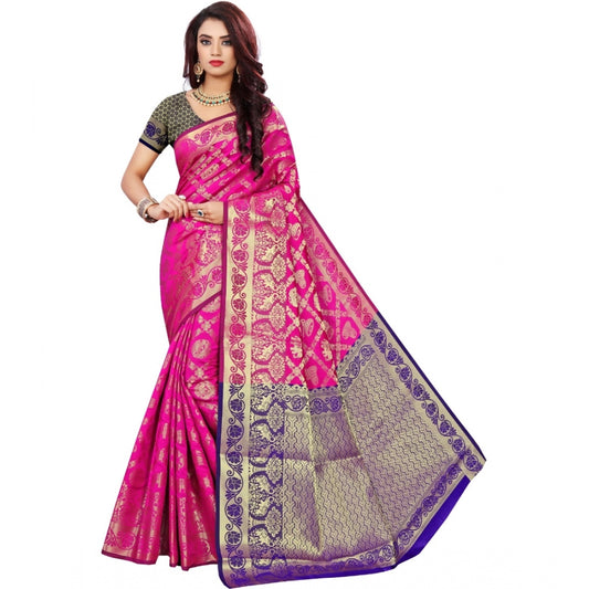 Generic Women's Jacquard Woven Saree With Unstitched Blouse 5.5Mtr (Pink)