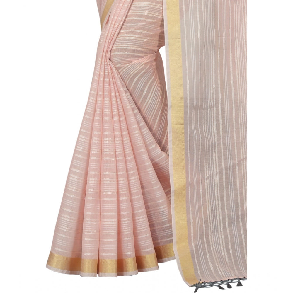 Generic Women's Cotton Blend Solid/Plain Saree With Unstitched Blouse 5.5Mtr (Pink)