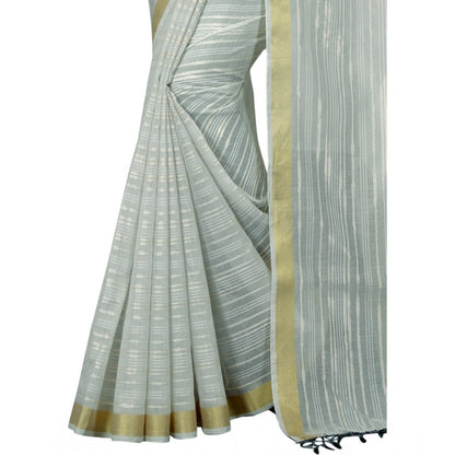 Generic Women's Cotton Blend Solid/Plain Saree With Unstitched Blouse 5.5Mtr (Light Blue)