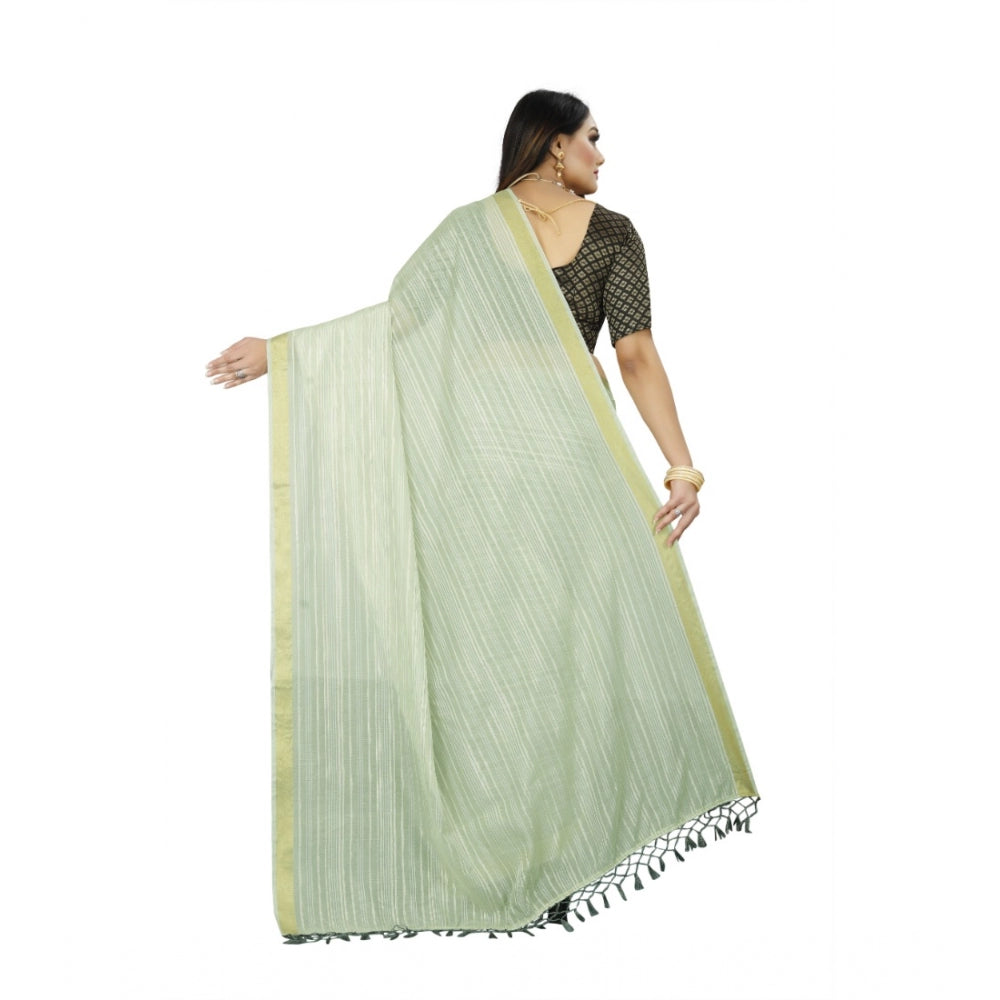 Generic Women's Cotton Blend Solid/Plain Saree With Unstitched Blouse 5.5Mtr (Green)