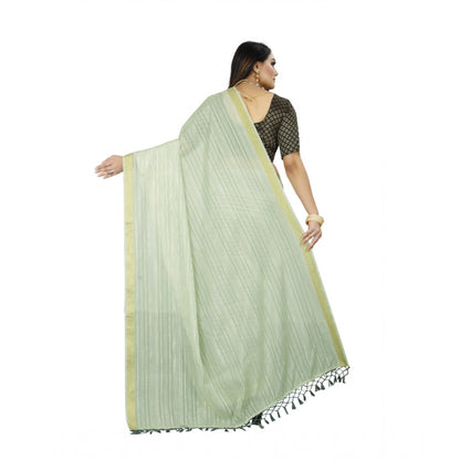 Generic Women's Cotton Blend Solid/Plain Saree With Unstitched Blouse 5.5Mtr (Green)