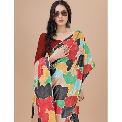 Generic Women's Crepe Digital Print Saree With Unstitched Blouse 5.5Mtr (Red)