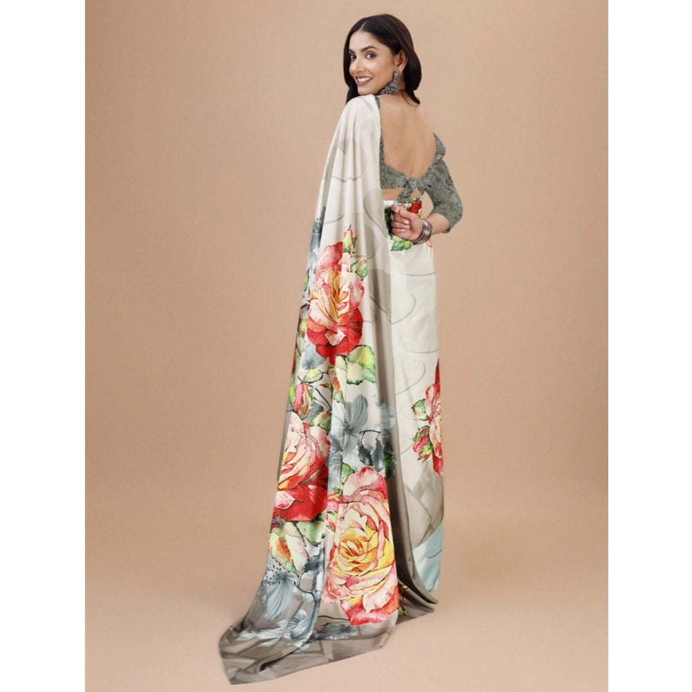 Generic Women's Crepe Digital Print Saree With Unstitched Blouse 5.5Mtr (Grey)