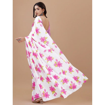 Generic Women's Crepe Digital Print Saree With Unstitched Blouse 5.5Mtr (Pink)