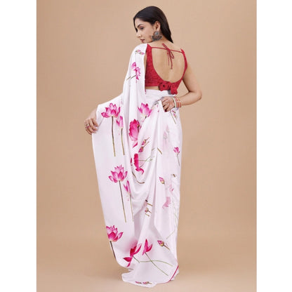 Generic Women's Crepe Digital Print Saree With Unstitched Blouse 5.5Mtr (White)