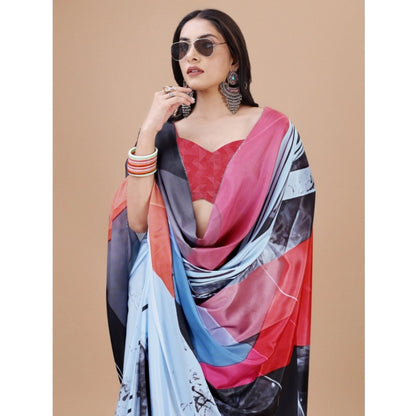 Generic Women's Crepe Digital Print Saree With Unstitched Blouse 5.5Mtr (Light Blue)