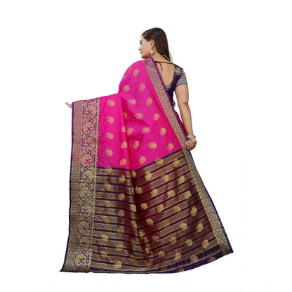 Generic Women's Silk Blend Woven Saree With Unstitched Blouse 5.5Mtr (Pink-Beige)