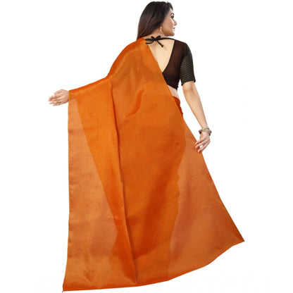 Generic Women's Cotton Silk Self Design Saree With Unstitched Blouse 5.5Mtr (Orange)