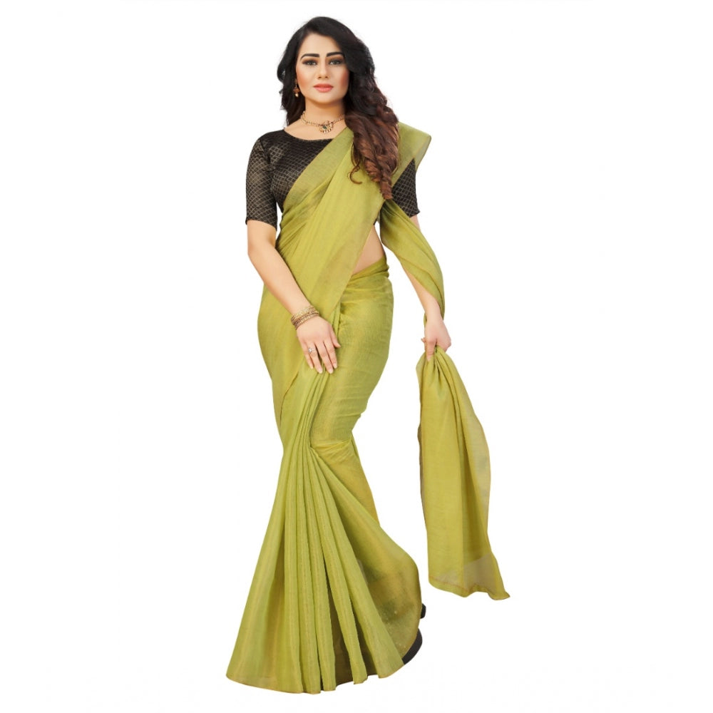 Generic Women's Cotton Silk Self Design Saree With Unstitched Blouse 5.5Mtr (Light Green)