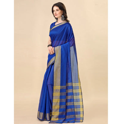 Generic Women's Cotton Silk Striped Saree With Unstitched Blouse 5.5Mtr (Multicolor)