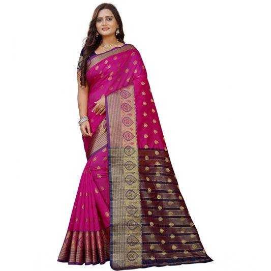 Generic Women's Silk Blend Woven Saree With Unstitched Blouse 5.5Mtr (Purple-Pink)