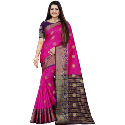 Generic Women's Silk Blend Woven Saree With Unstitched Blouse 5.5Mtr (Blue-Pink)